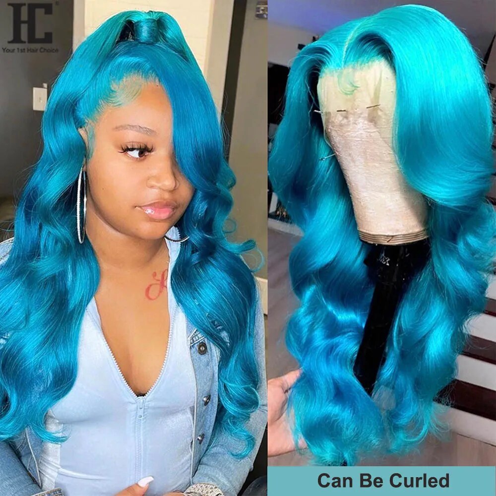 Light Blue 13x4 Lace Frontal Wigs 36 38 Inch Sky Blue Human Hair Lace Front Colored Wigs HD Transparent 13x1 Lace Part Wig 150%