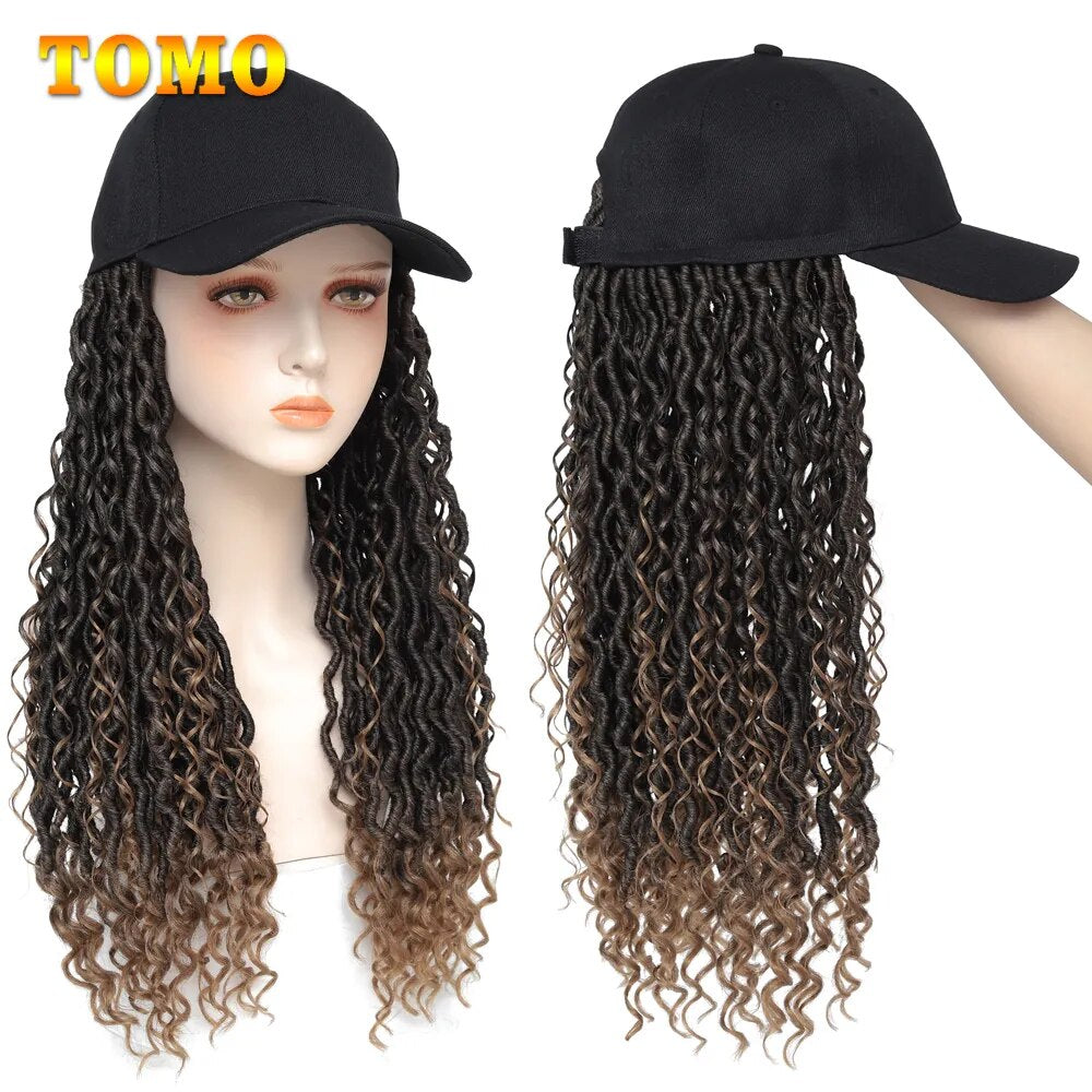 TOMO Baseball Wig Cap With Goddess River Locs Synthetic Faux Locs Crochet Hair Adjustable Cap Hat With Passion Twist Braids 20"