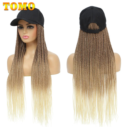 TOMO Baseball Cap With Senegalese Twist Synthetic Braids Hair Extensions Ombre Straight Hairstyle Adjustable Wig Hat For Women