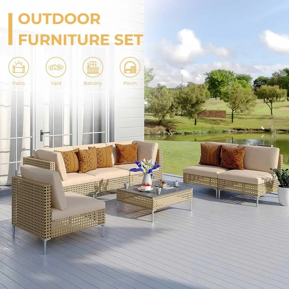 Garden Sofas Wicker Patio Furniture Set, All-Weather Boho Outdoor Conversation Set Sectional Sofa  Garden Sofas