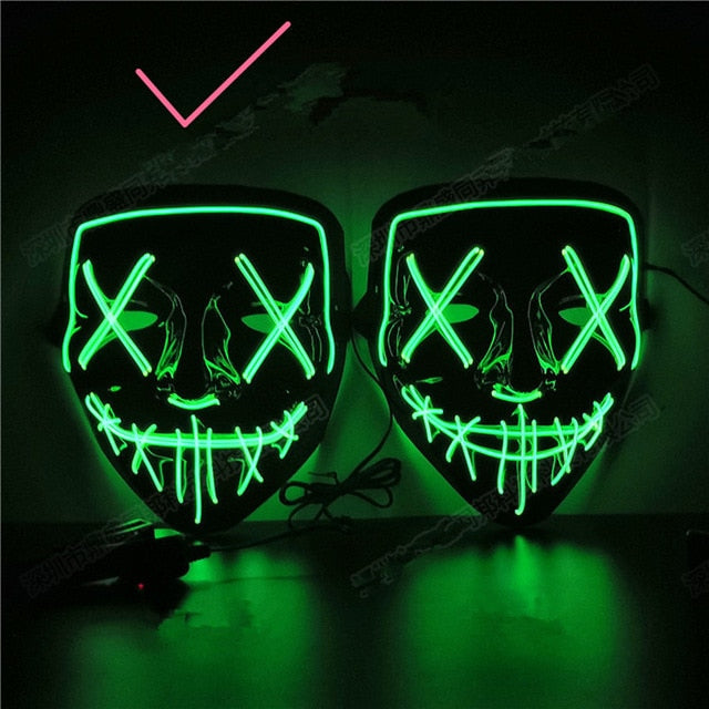 Halloween Decoration LED Mask Light Up Party Neon Mask Cosplay Horror V for Vendetta Halloween Party Decor Props Accessories