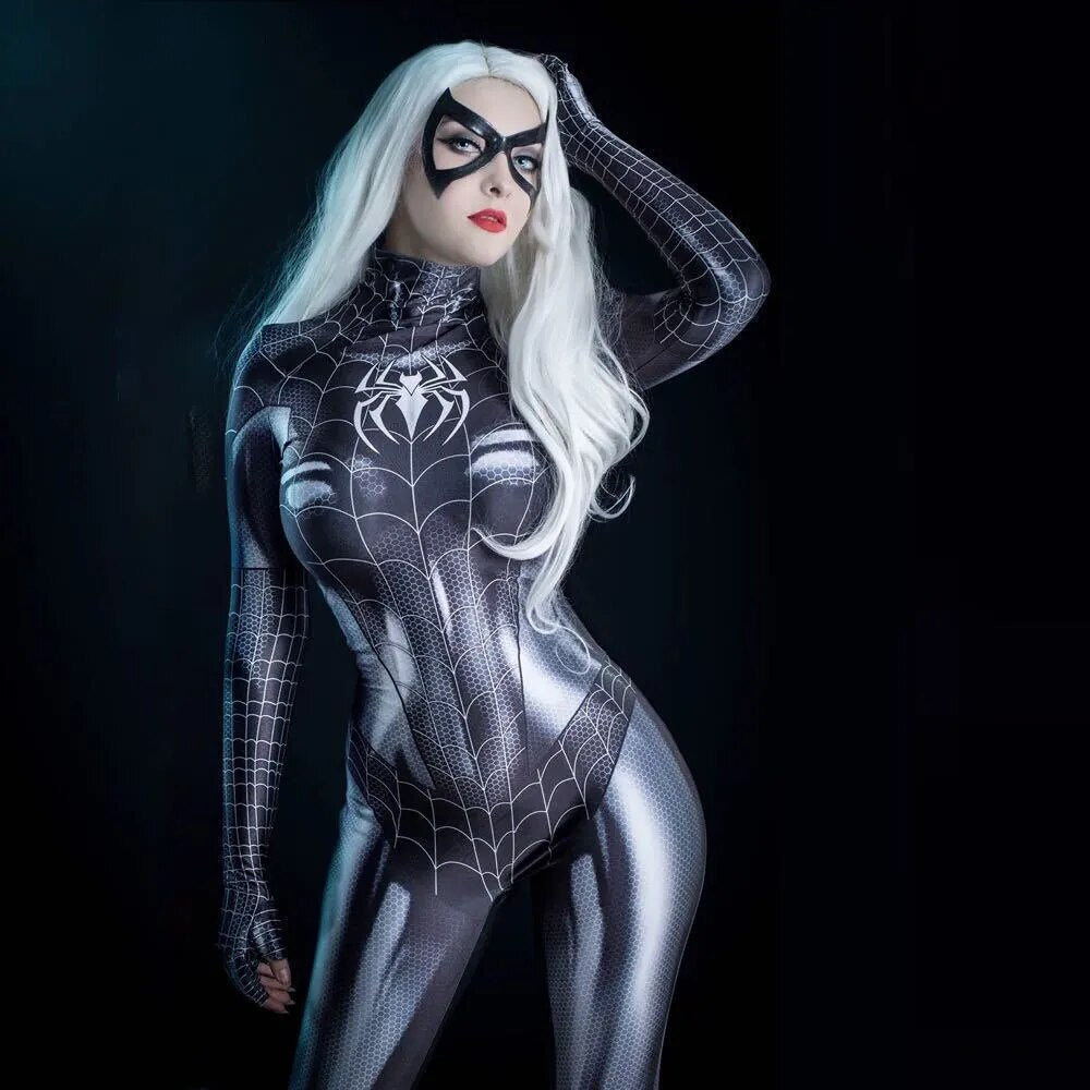 Sexy Black Cat Superhero Cosplay Costume For Spider Women Halloween Costume Christmas Tight 3d Printing Jumpuit Bodysuit Toys