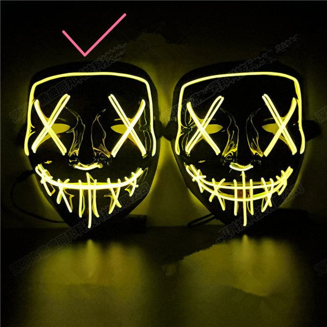 Halloween Decoration LED Mask Light Up Party Neon Mask Cosplay Horror V for Vendetta Halloween Party Decor Props Accessories