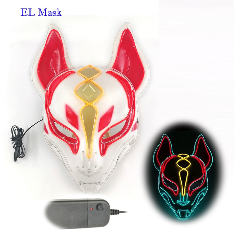 Anime Expro Decor Japanese Fox Mask Neon Led Light Cosplay Mask Halloween Party Rave Led Mask Dance DJ Payday Costume Props