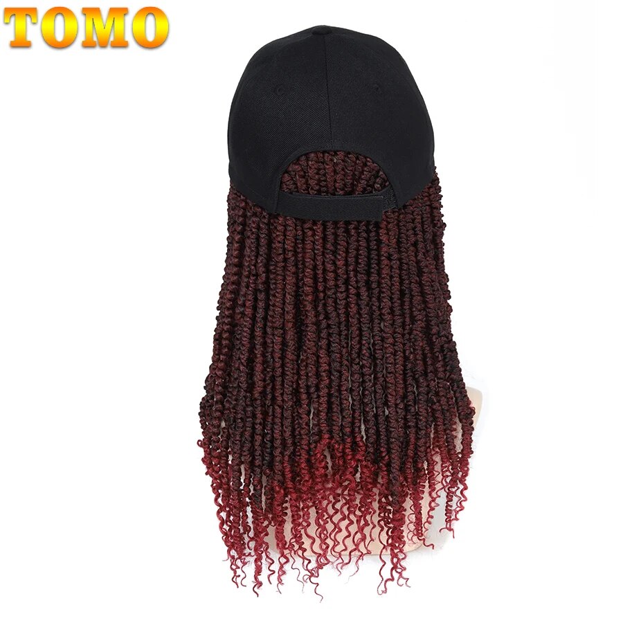 TOMO Short Mini Passion Twist Synthetic Hair with Adjustable Hat Wig Baseball Cap with 14" Spring Twist Crochet Hair Extensions