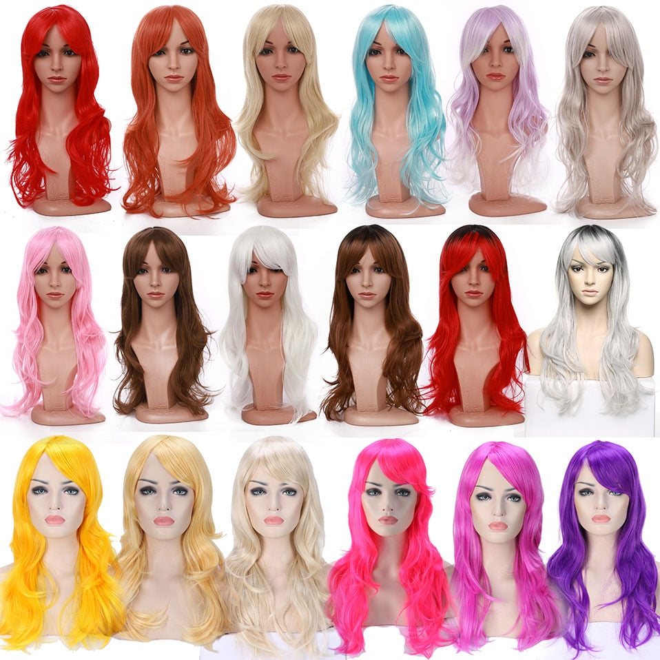 S-noilite Synthetic 28colors 22inch Loose Wave Wigs Halloween Cosplay Wig Blue Red Pink Grey Purple Hair Wig Cosplay for party