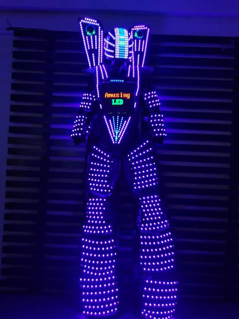 led Clothes Stilts Walker Costume LED Suit Costume Helmet Laser Gloves Traje LED Robot Costume