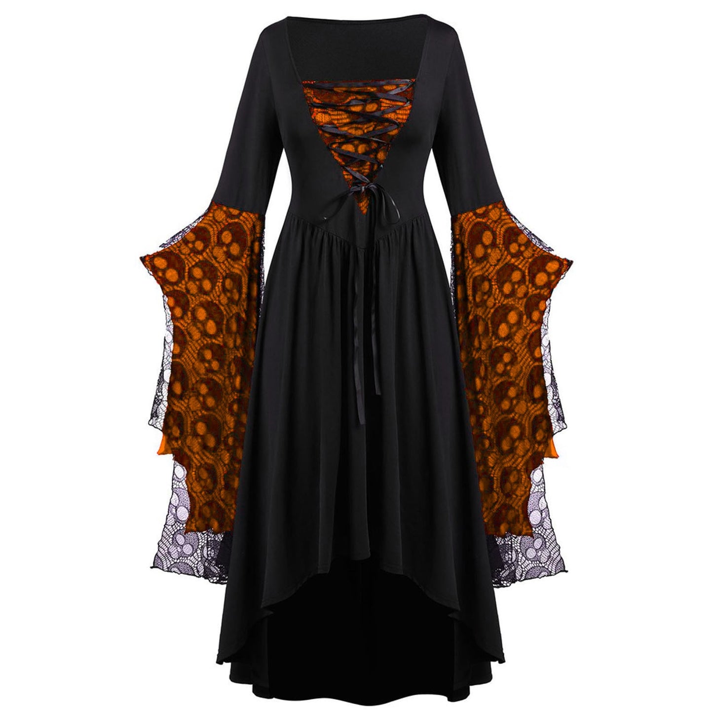 Vintage Halloween Cosplay Costume Witch Vampire Gothic Dress Ghost Dresses Up Party Printed Medieval Ghost Bride Female Clothes