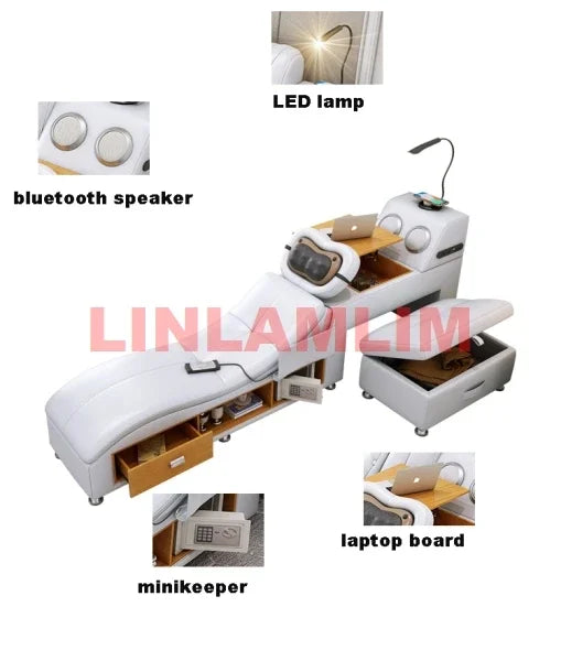 Linlamlim Genuine Leather Tech Smart Bed Multifunctional Beds Ultimate Massage Camas Upholstered Bed with Bluetooth,Speaker,USB