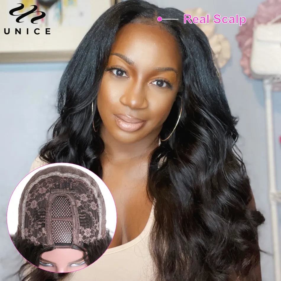 UNice Hair 250% Density U Part Wig Human Hair Glueless Body Wave Wigs Real Scalp Easy Install U-Part Wig for Women