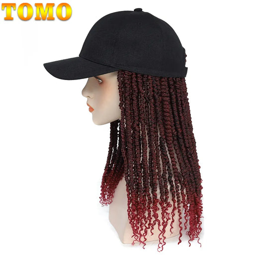 TOMO Short Mini Passion Twist Synthetic Hair with Adjustable Hat Wig Baseball Cap with 14" Spring Twist Crochet Hair Extensions