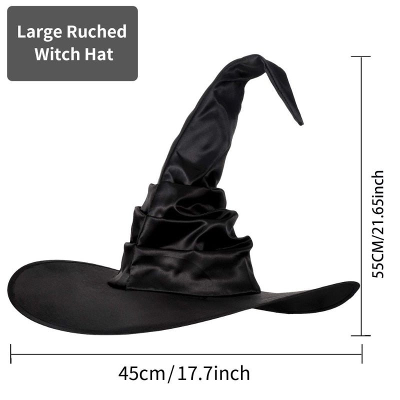 Halloween Witch Hat Adult Masquerade Dress Up Black Folds Wizard Hat Men's Women's Party Headwear Cosplay Cap