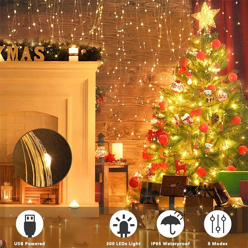 Seasonal 3M LED Lights String Fairy Decoration USB Holiday Curtain Garland Lamp 8 Mode For Home Garden Christmas Party New Year Wedding