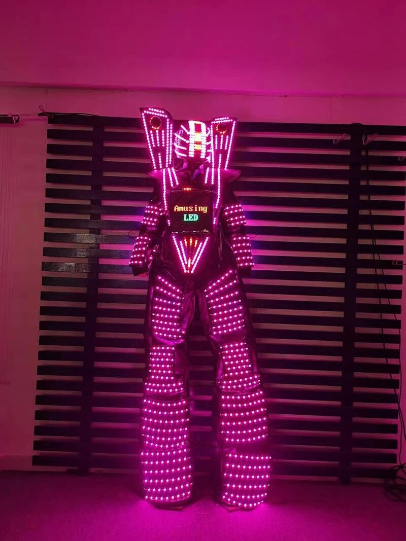 led Clothes Stilts Walker Costume LED Suit Costume Helmet Laser Gloves Traje LED Robot Costume