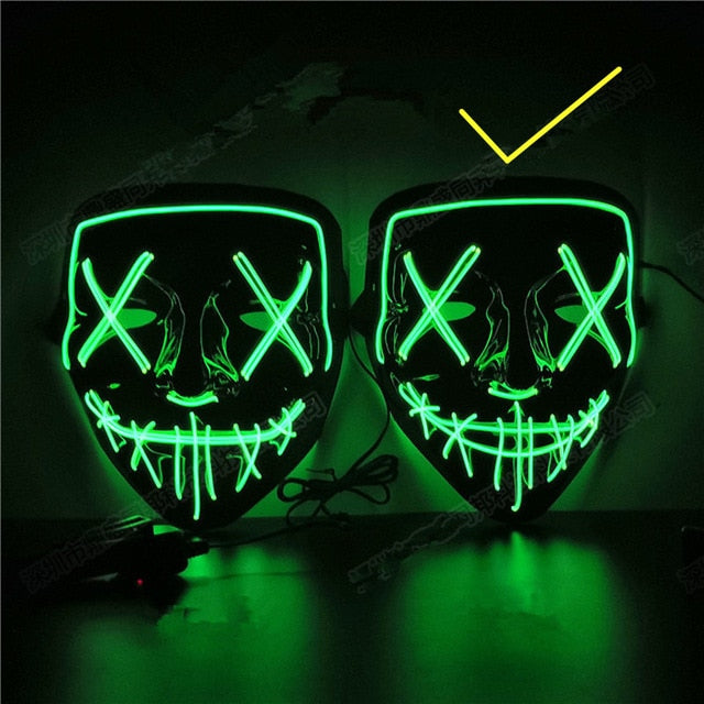 Halloween Decoration LED Mask Light Up Party Neon Mask Cosplay Horror V for Vendetta Halloween Party Decor Props Accessories