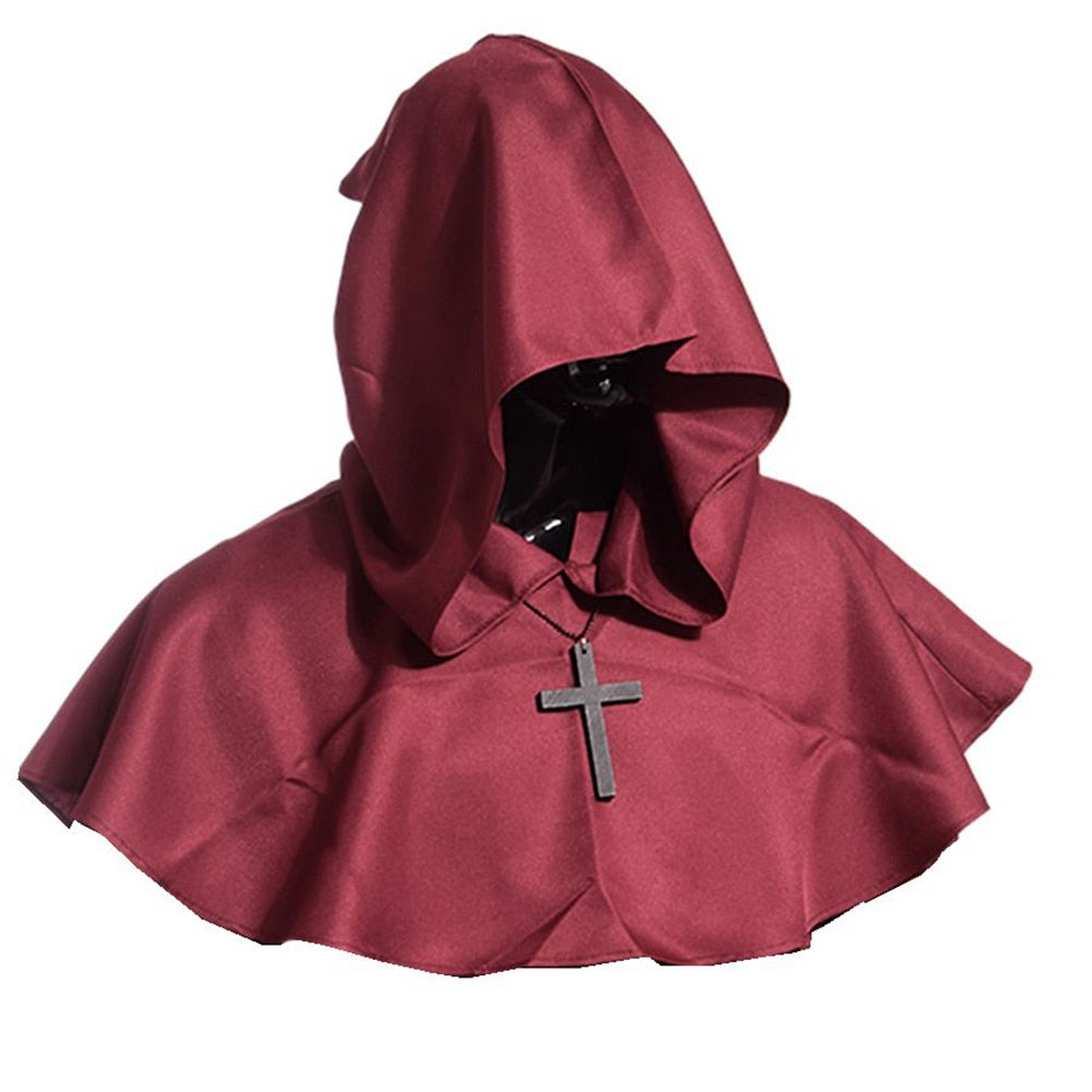 Adult Pirate Hood Caped Cloak Cosplay Medieval Halloween Party Capelet Mantle Wicca Priest Monk Pagan Cowl Hat