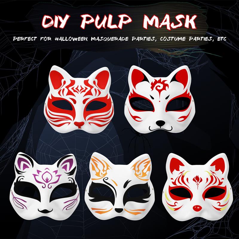 5/1Pcs Japanese Mask Half Face Hand-painted Cat Fox Mask Anime Demon Slayer Masquerade Halloween Festival Cosplay Prop