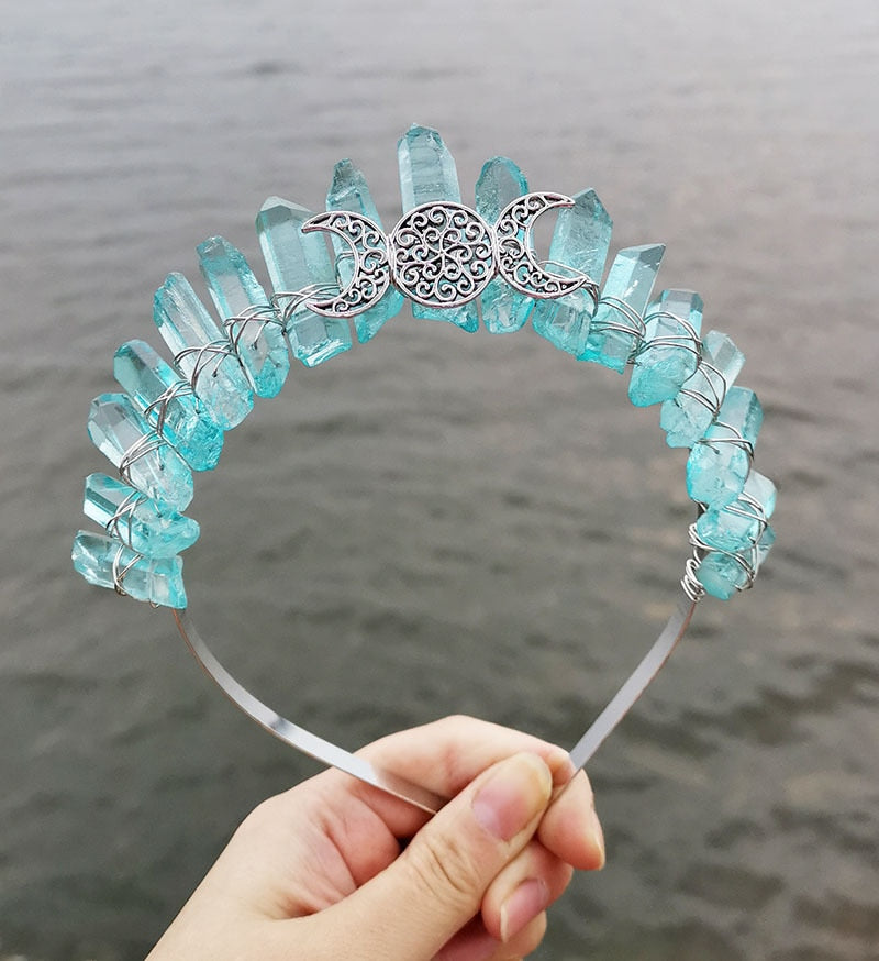 Raw Crystal Tiara Crown Headband Princess Bridal Wedding Hair Band Witch Costume Headpiece for Women Girls