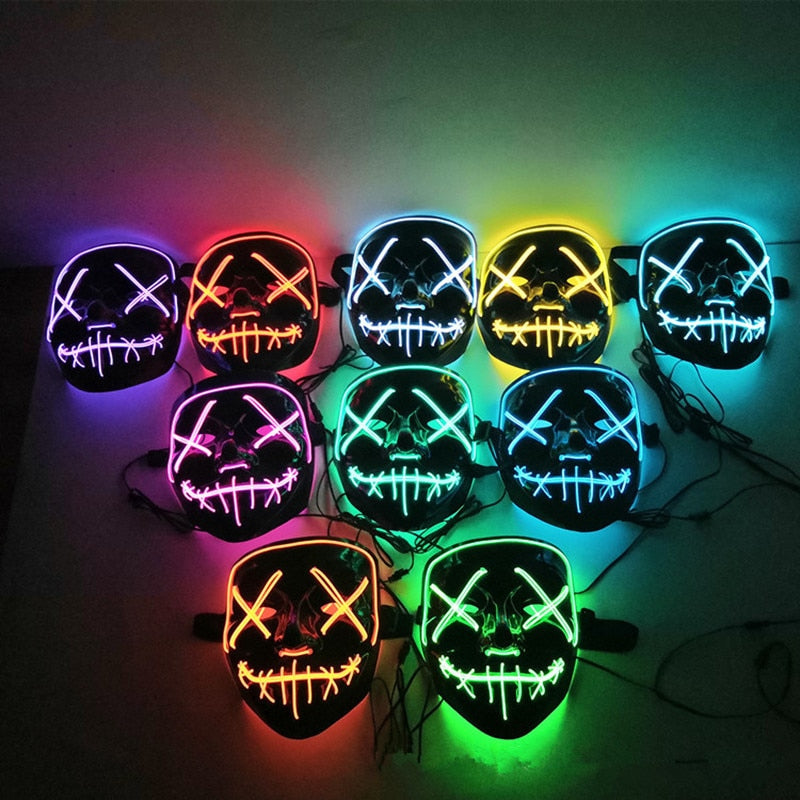 Halloween Decoration LED Mask Light Up Party Neon Mask Cosplay Horror V for Vendetta Halloween Party Decor Props Accessories