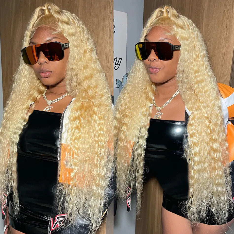 13x6 Honey Blonde Water Wave HD Transparent Lace Frontal Wig