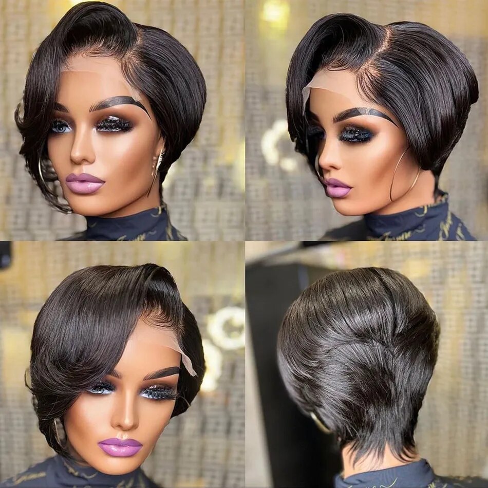 Short Bob Pixie Cut Wig Lace Frontal Straight Transparent Lace Front Human Hair Wigs For Black Women Preplucked Brazilian Hair