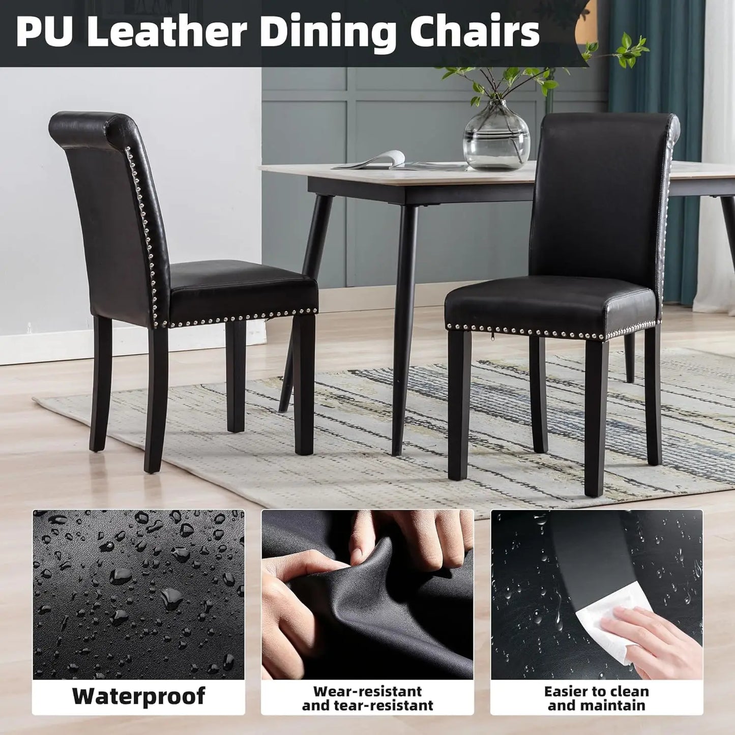 Dining Chairs Set of 2/4/6/8, Dining Room Kitchen Side Chair, PU Leather Chair with Nailhead Trim and Rubber Wood Legs