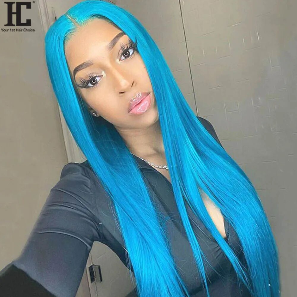 Light Blue 13x4 Lace Frontal Wigs 36 38 Inch Sky Blue Human Hair Lace Front Colored Wigs HD Transparent 13x1 Lace Part Wig 150%