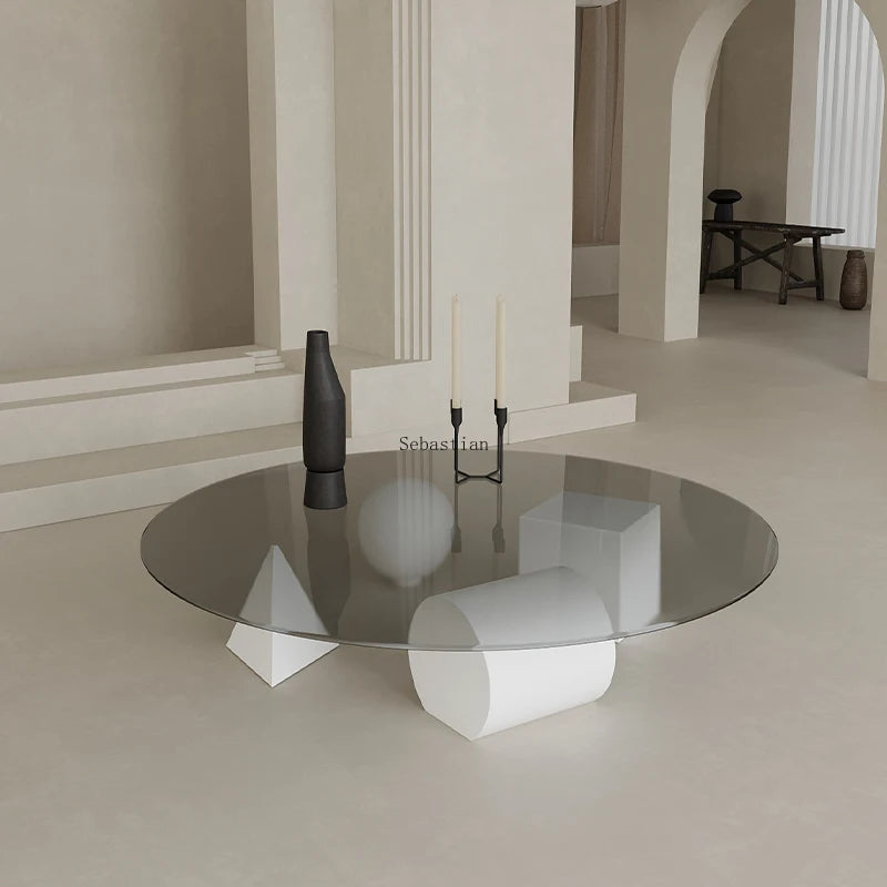 Modern Luxury Glass Living Room, Home Balcony, Creative Geometric Art, Circular Tea Making Table