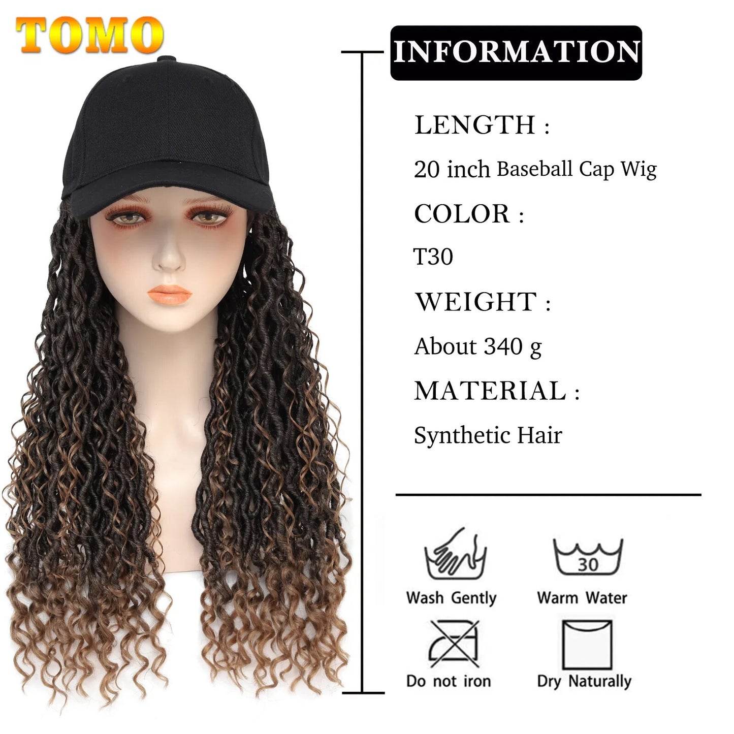 TOMO Baseball Wig Cap With Goddess River Locs Synthetic Faux Locs Crochet Hair Adjustable Cap Hat With Passion Twist Braids 20"