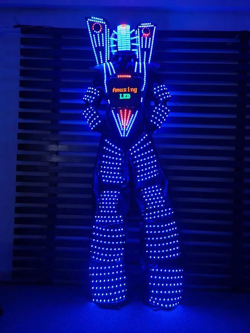 led Clothes Stilts Walker Costume LED Suit Costume Helmet Laser Gloves Traje LED Robot Costume