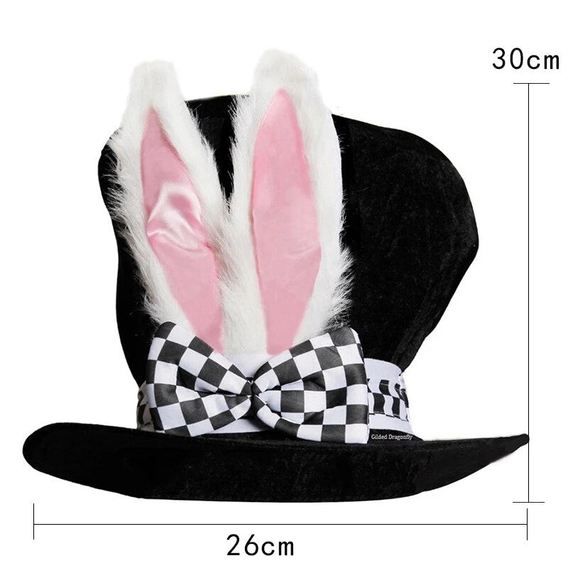 Easter Day White Rabbit Ears Lattice Bow Magician Hat Fairy Tale Tea Party Hat Bunny Kids Favors Happy Easter Day Party Decors