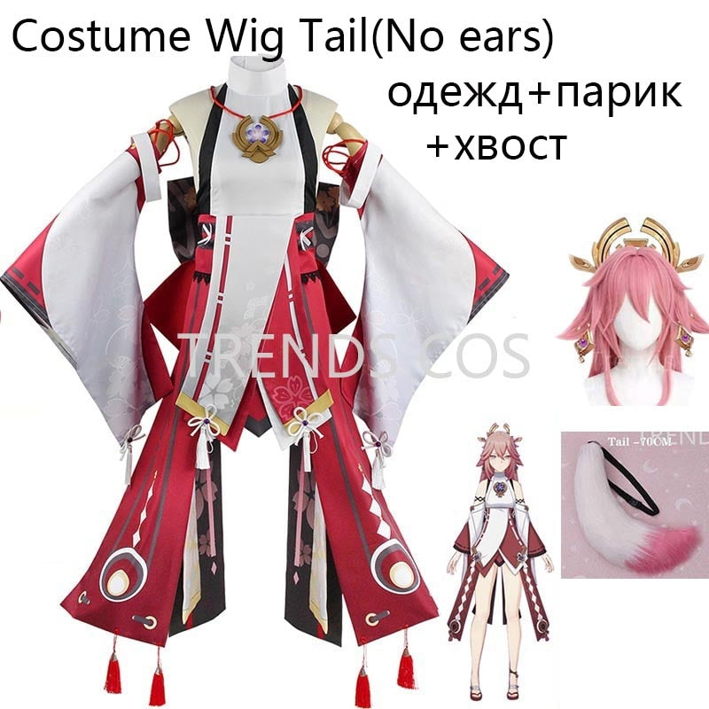 Genshin Impact Yae Miko Cosplay Costume Guuji Yae Fancy Outfits Guuji Full Set Guuji Yae Dress Wig Headwear Ears Tail Game Suit