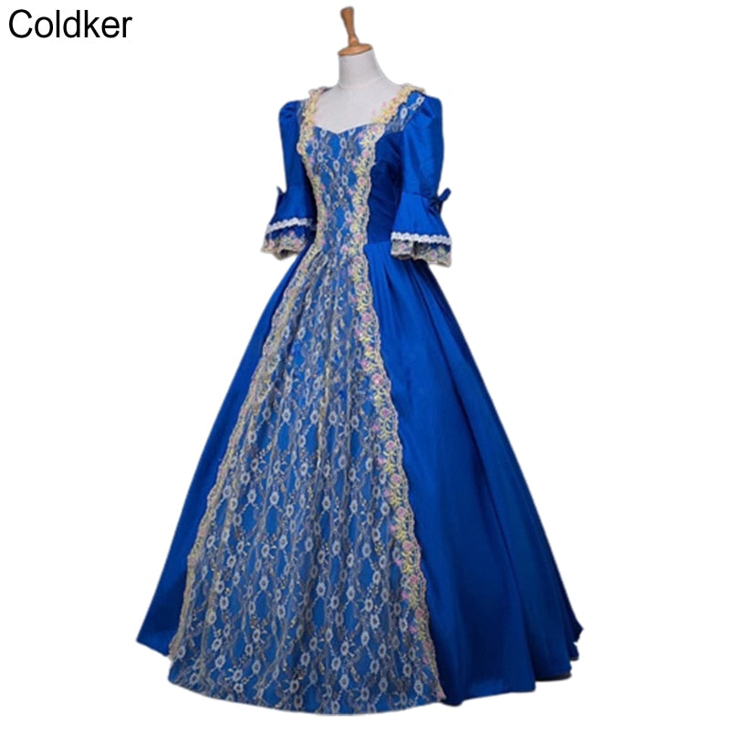 Medieval Renaissance Victorian Ball Dress for Women Champagne Masquerade Costume Queen Ball Gowns Luxury Golden Applique Costume