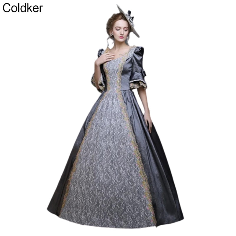 Medieval Renaissance Victorian Ball Dress for Women Champagne Masquerade Costume Queen Ball Gowns Luxury Golden Applique Costume