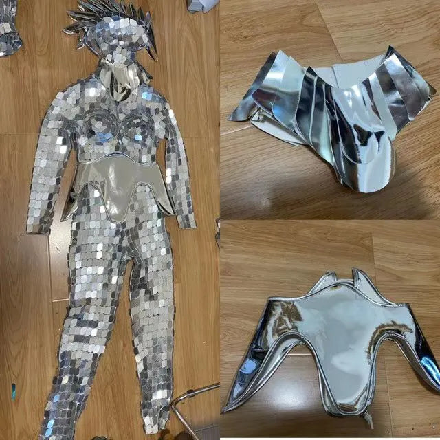 Silver Snake-Head Mirror Stage Performance Costume