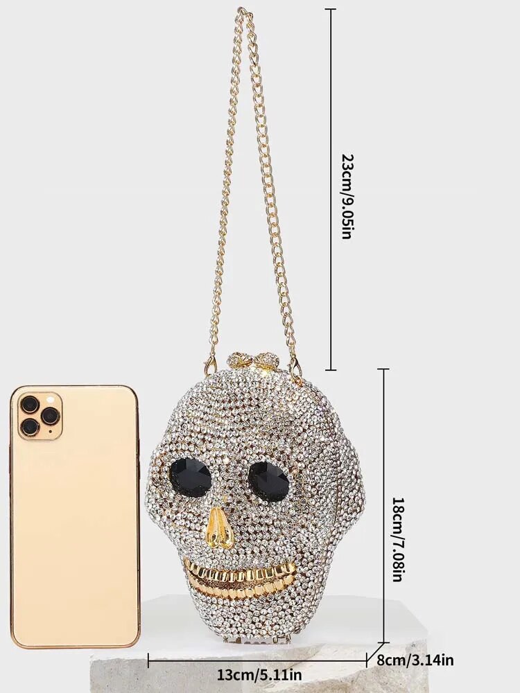 Diamond Halloween Skull Head Clutch Bags Women Rhinestone Evening Purse Wedding Handbags Crystal Chain Gold Silver Day Clutches