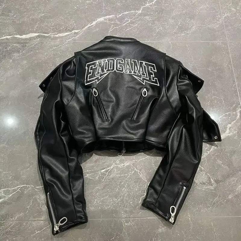 American Letter Embroidered Skull Motorcycle Style PU Leather Jacket Korean Version 2024 High Street Fashion Short Jacket Women