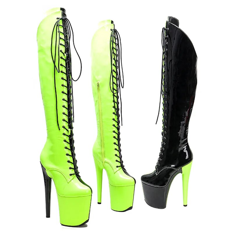 Leecabe 20CM/8inches Two color patent upper fashion lady High Heel platform Pole Dance boots