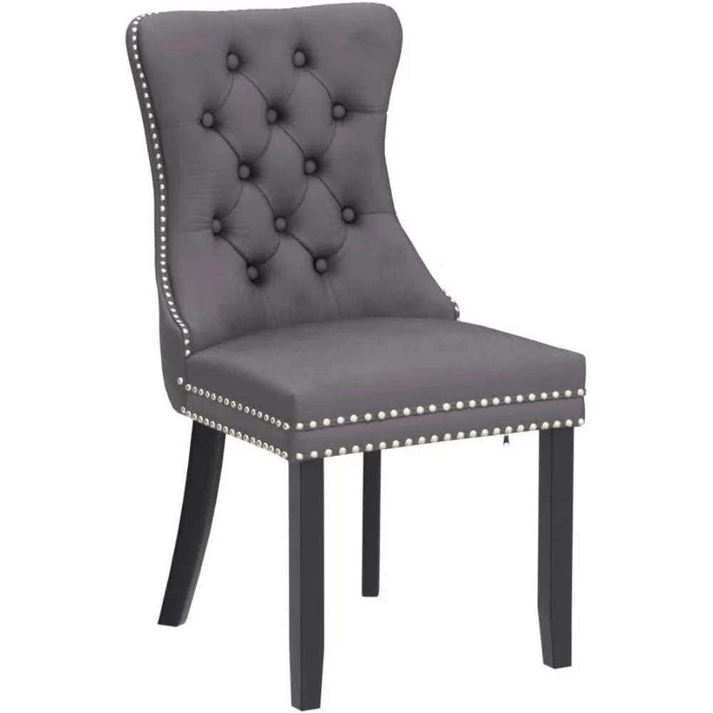 Velvet Dining Chairs , Upholstered Dining Room Chairs with Ring Pull Trim and Button Back, Luxury Tufted Dining