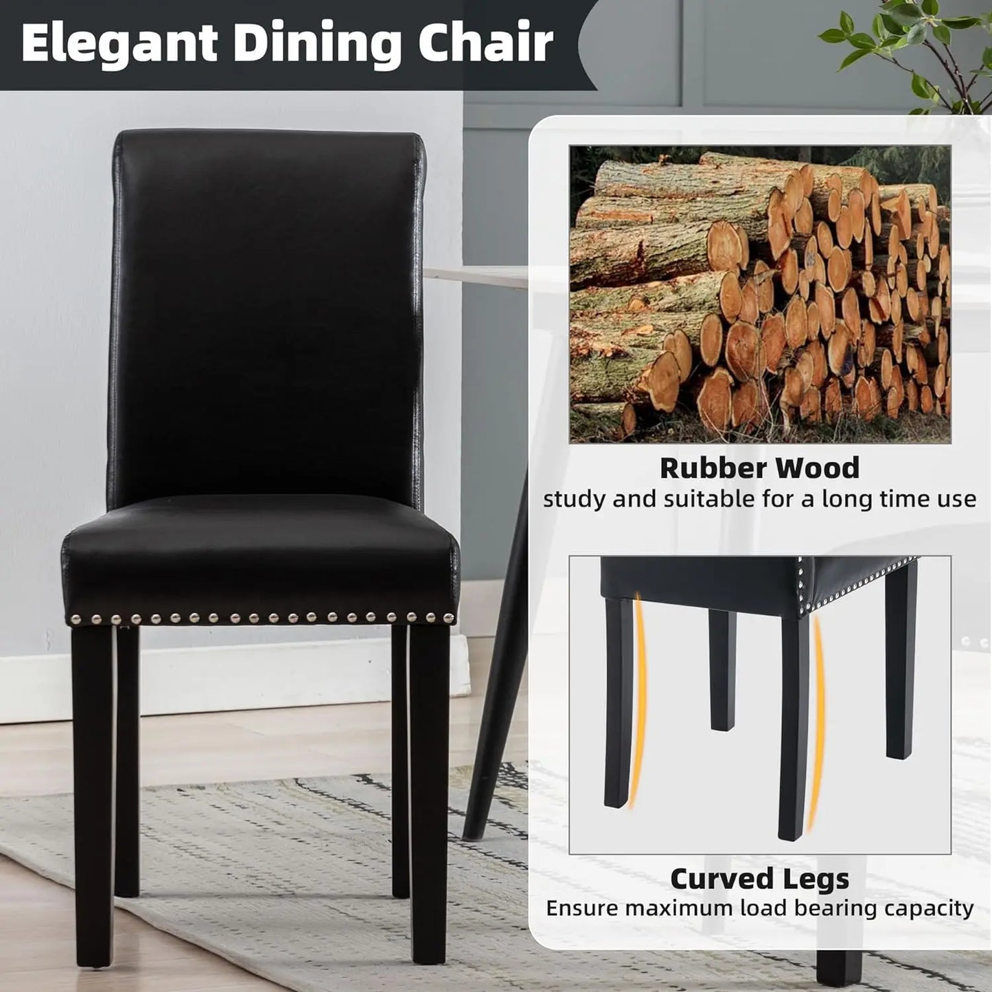 Dining Chairs Set of 2/4/6/8, Dining Room Kitchen Side Chair, PU Leather Chair with Nailhead Trim and Rubber Wood Legs