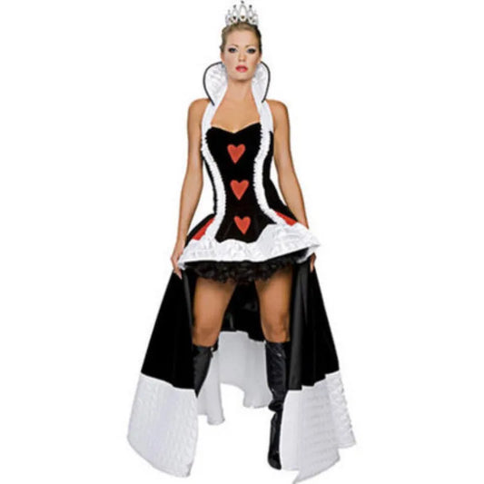 Alice In Wonderland Adult Women Fantasy Queen of Hearts Cosplay Costumes with Crown Halloween Party Dress