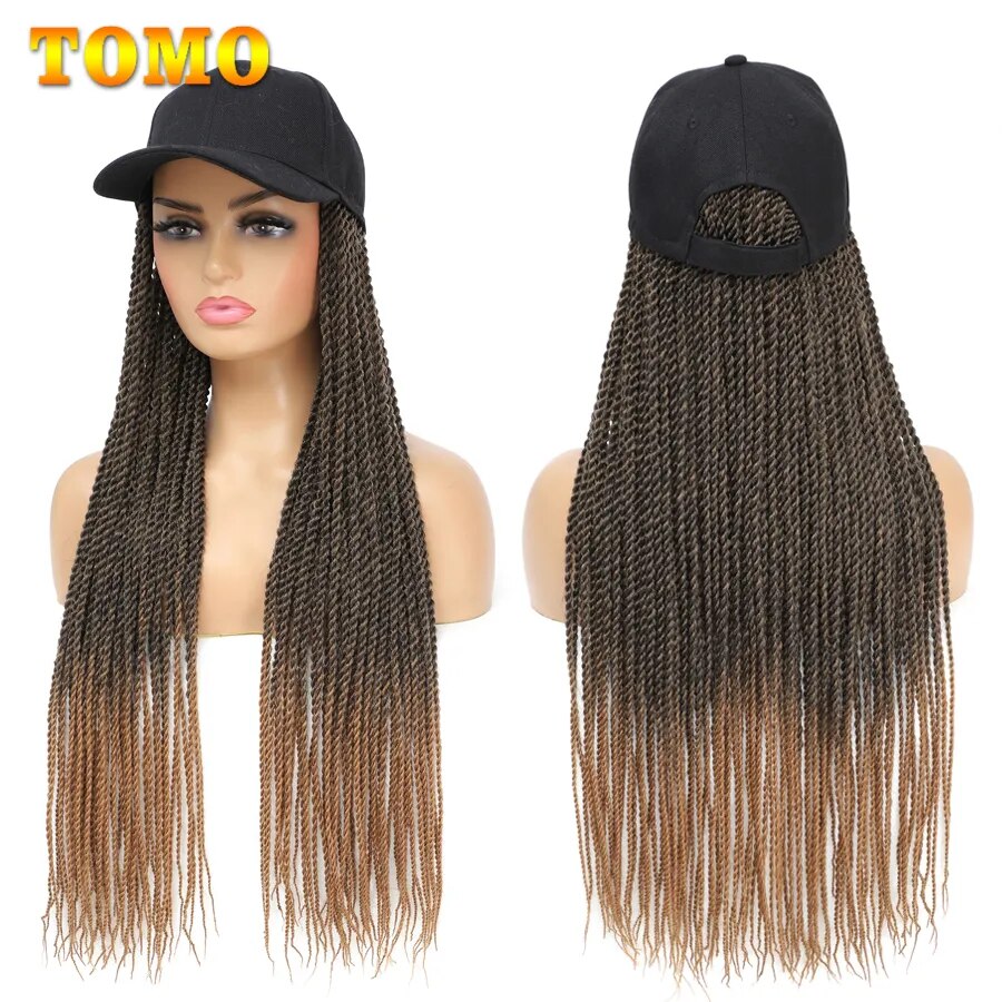 TOMO Baseball Cap With Senegalese Twist Synthetic Braids Hair Extensions Ombre Straight Hairstyle Adjustable Wig Hat For Women