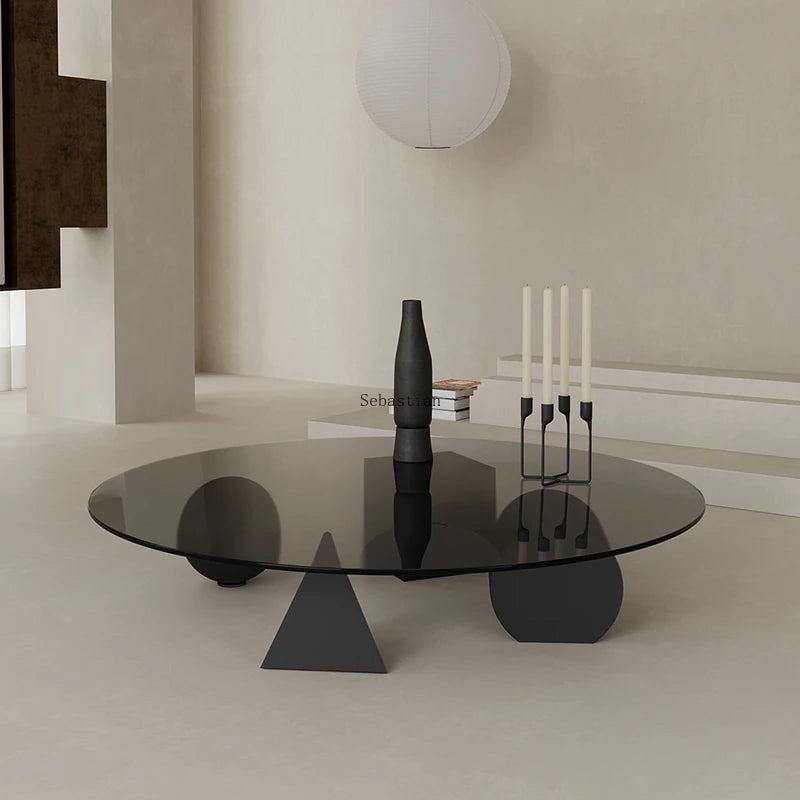 Modern Luxury Glass Living Room, Home Balcony, Creative Geometric Art, Circular Tea Making Table