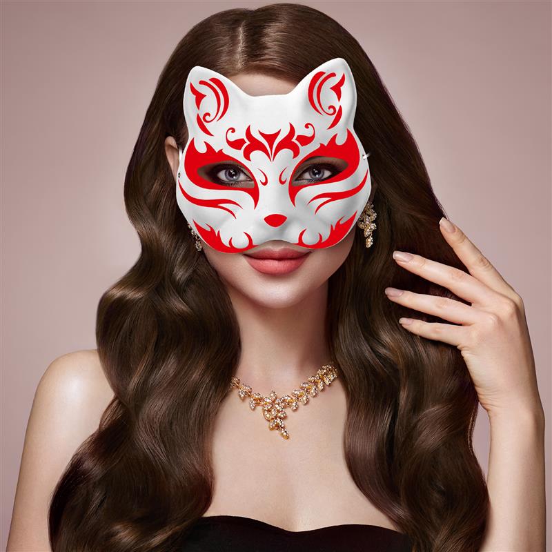 5/1Pcs Japanese Mask Half Face Hand-painted Cat Fox Mask Anime Demon Slayer Masquerade Halloween Festival Cosplay Prop