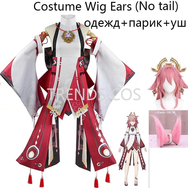 Genshin Impact Yae Miko Cosplay Costume Guuji Yae Fancy Outfits Guuji Full Set Guuji Yae Dress Wig Headwear Ears Tail Game Suit
