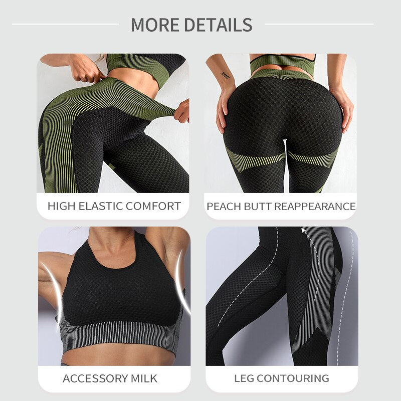 CZGUKE Women 3pcs Seamless Workout Outfits Sets Yoga Sportswear Tracksuit Leggings and Stretch Sports Bra Fitness