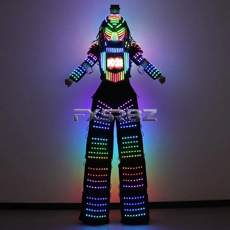 Full Color Pixel LED Robot Suit Costume Traje LED Suit Dress Clothes Stilts Luminous Jacket Laser Gloves Predator Lighted Helmet
