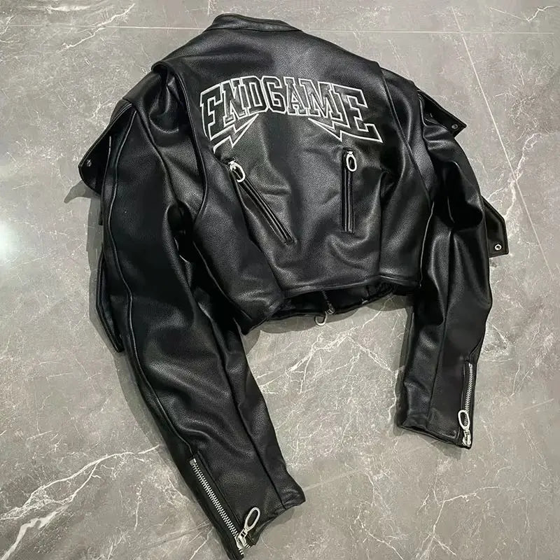 American Letter Embroidered Skull Motorcycle Style PU Leather Jacket Korean Version 2024 High Street Fashion Short Jacket Women