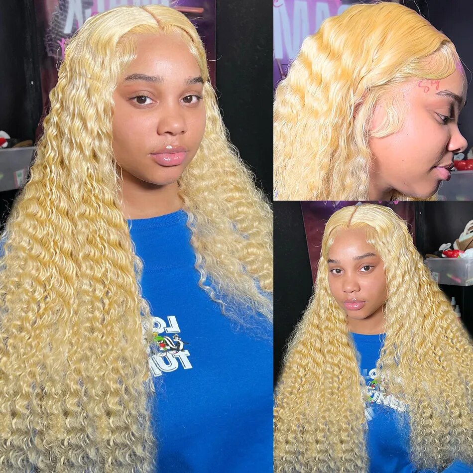 13x6 Honey Blonde Water Wave HD Transparent Lace Frontal Wig