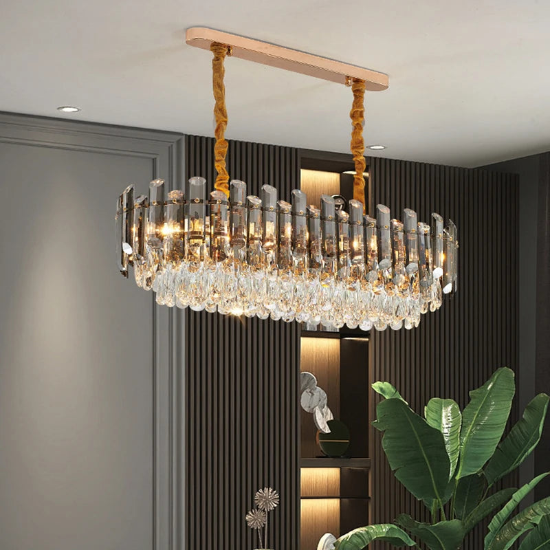 Nordic K9 Crystal Luxury Chandeliers Gold Gray Lighting Dining Living Room Bedroom Kitchen Island Lights Indoor Hanging Light